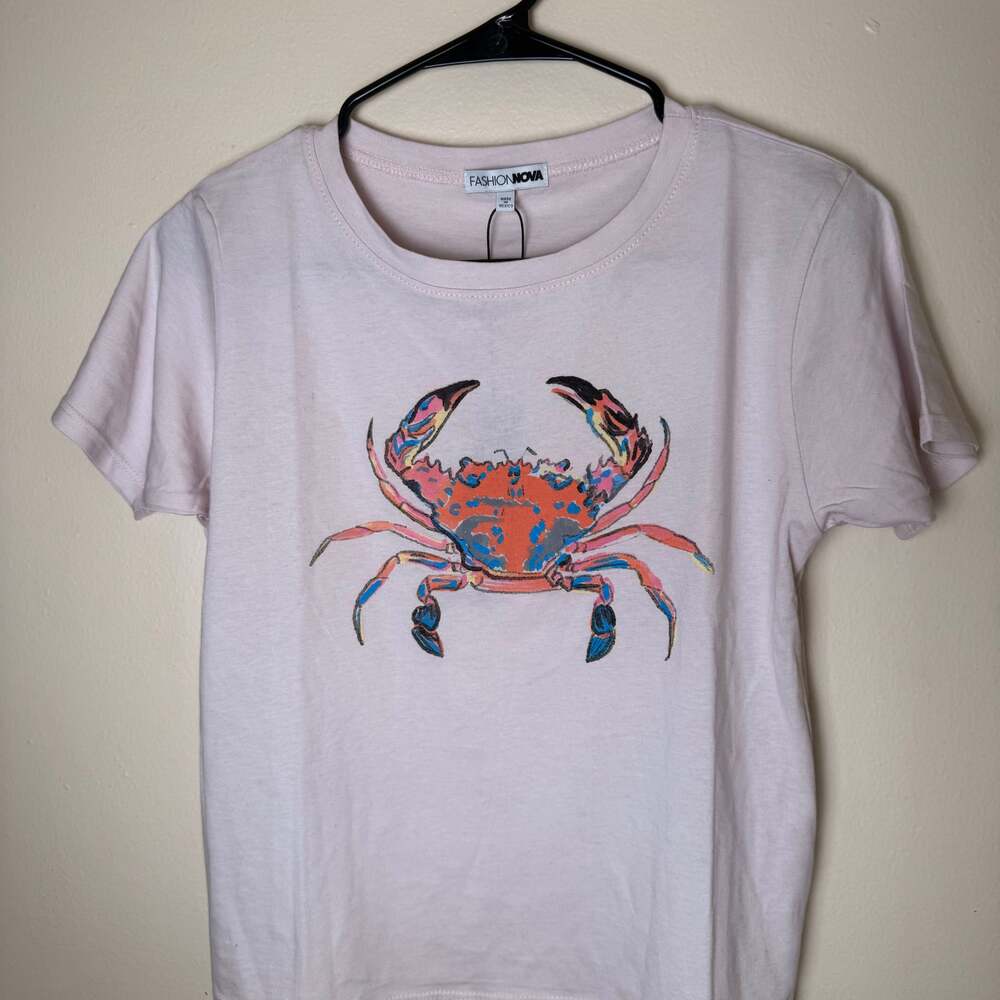 Light Pink Crab Tee, Women's Graphic Crab Tshirt